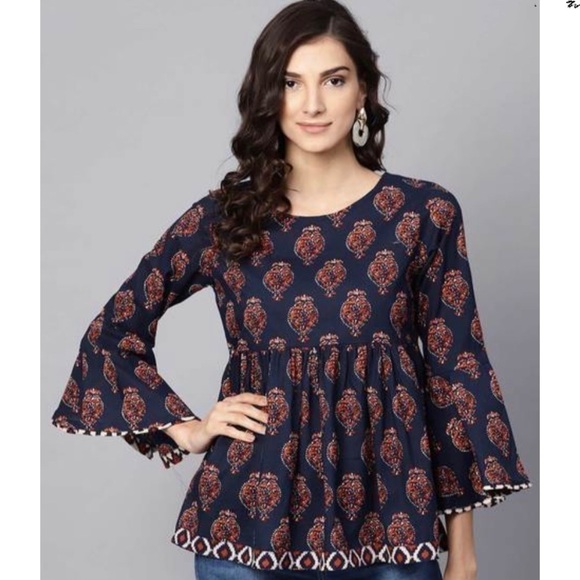 AZIRA Womens Printed Scoop Neck Top with Flounce Sleeves - Size: S - Picture 1 of 6